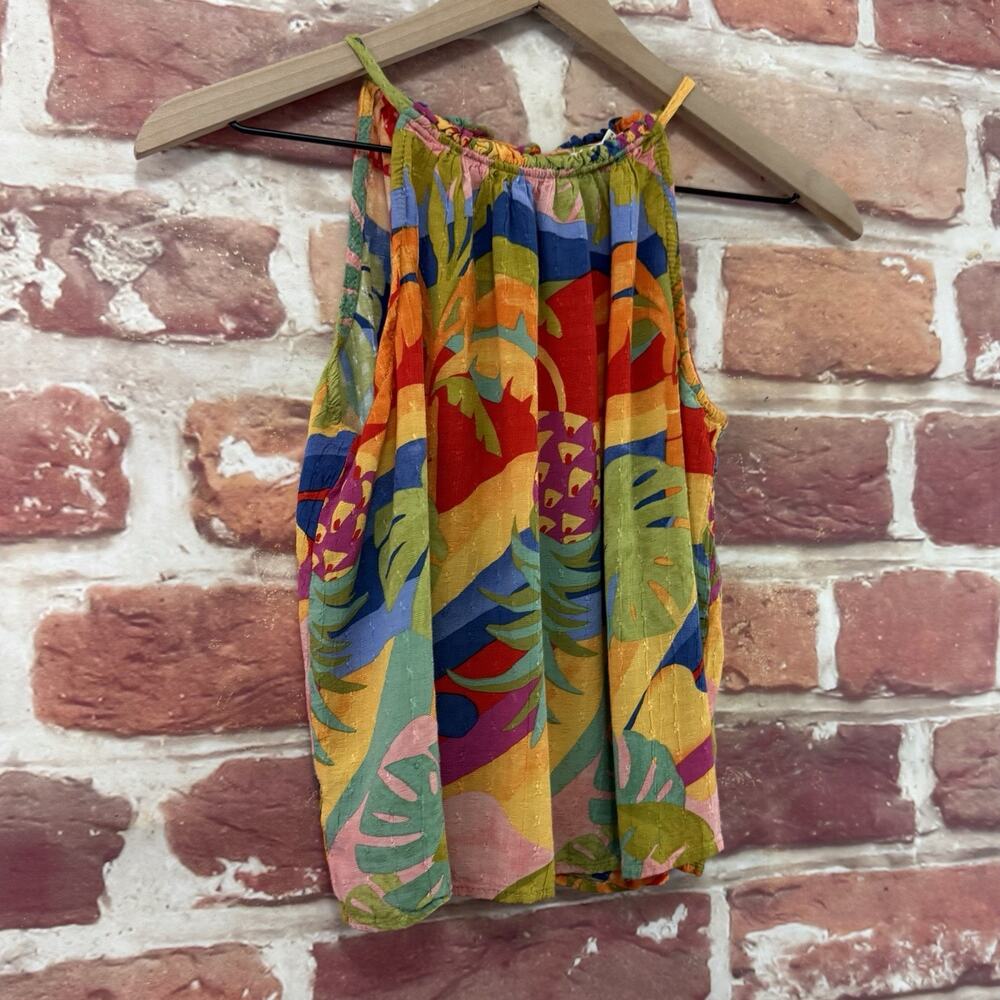 Christian Siriano Halter Top Women's XS Multicolor Tropical Palm Floral Shirt - Picture 2 of 8